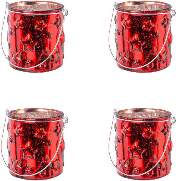 Creativ deco Windlicht, (4 St.), Glas mit Stern-Struktur