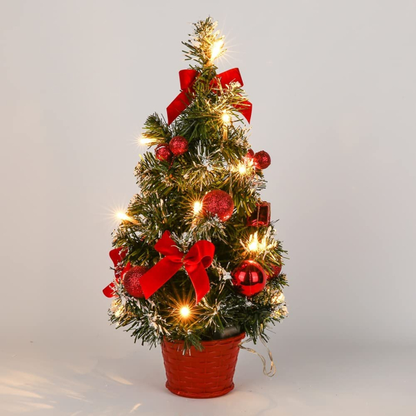 CRTEPST Mini LED Weihnachtsbaum Künstlich Klein Desktop Deko Tannenbaum mit LED Lichterkette Beleuchteter und Baumschmuck Weihnachtskugeln…