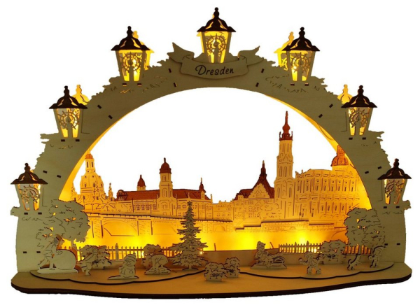 DeColibri LED Schwibbogen »Großer LED Schwibbogen Canalettoblick Dresden, 3D«, Erzgebirge Weihnachten Handwerkskunst