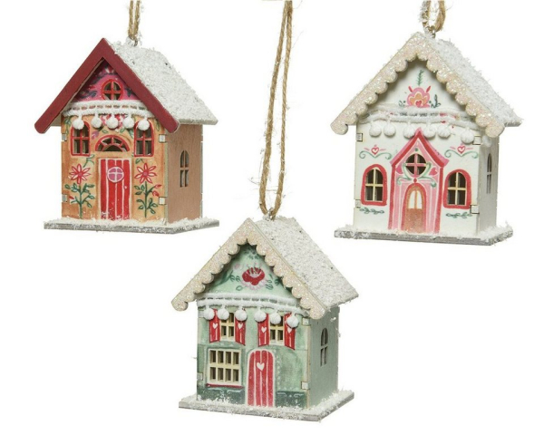Decoris season decorations Christbaumschmuck, Christbaumschmuck Holz Haus 7cm bunt, 1 Stück sortiert