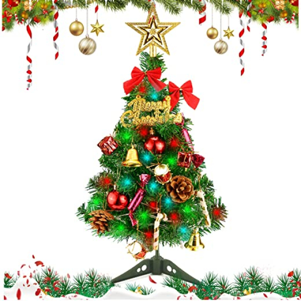 Deko Tannenbaum mit LED Lichterketten warmweiß, MUOIVG 50 cm Mini Weihnachtsbaum,Künstlicher Geschmückter Weihnachtsbaum beleuchtet,Tannenbaum für…
