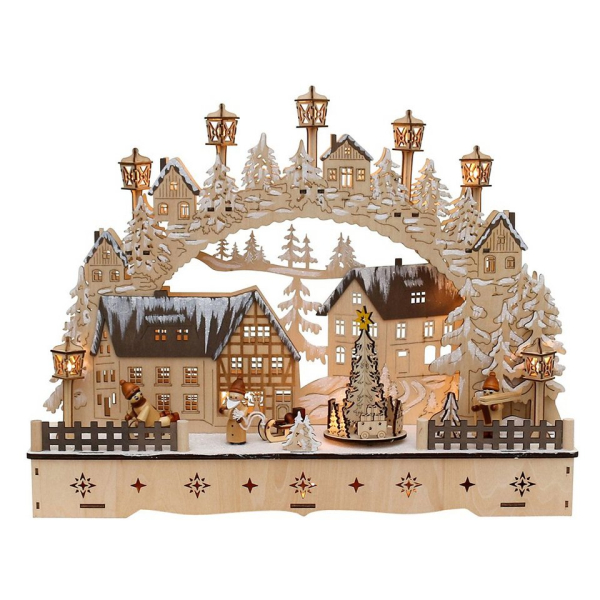 Dekohelden24 Schwibbogen »LED Holz Schwibbogen mit bewegtem Weihnachtsbaum,«