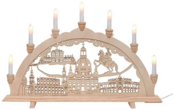 Dekohelden24 Schwibbogen, Motiv, L/B/H ca. 58 x 4 x 38 cm, Dresden 7-flammig, 38 cm