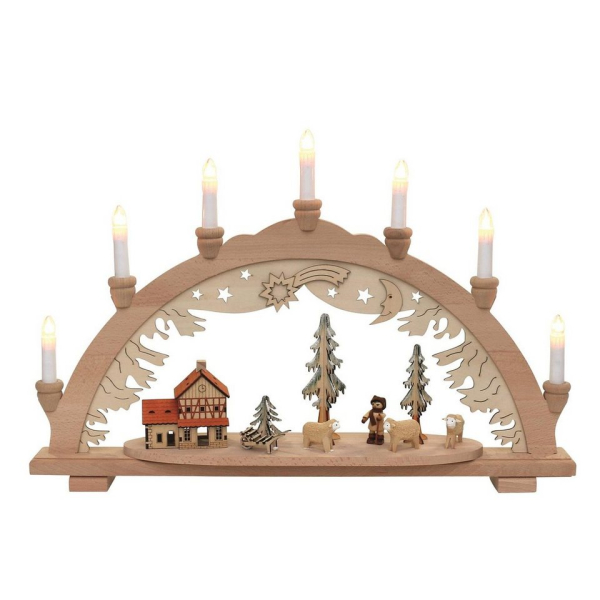 Dekohelden24 Schwibbogen »Schwibbogen, 7 flammig, Motiv: Schafe mit Schäfer,«