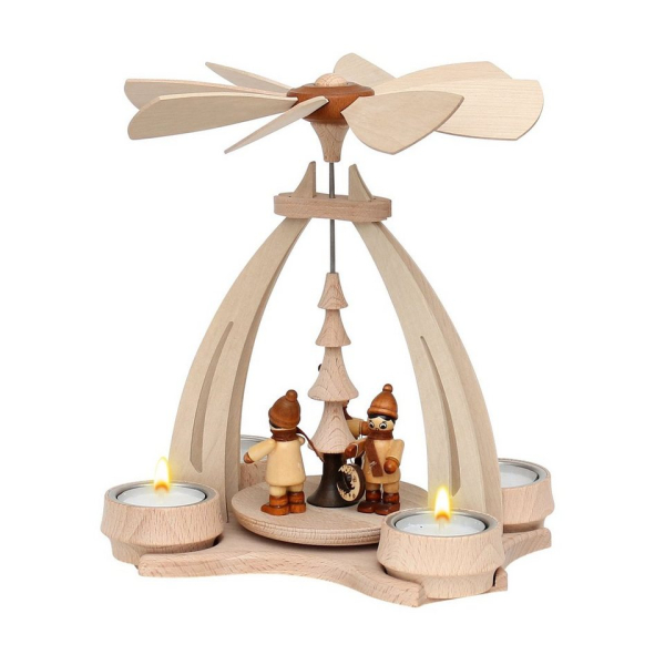 Dekohelden24 Weihnachtspyramide »Pyramide aus Buchenholz 3 Laternenkinder, ca. 24«