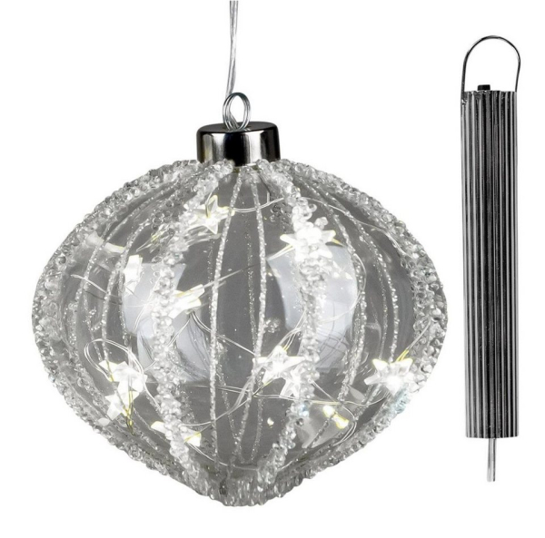dekojohnson Christbaumschmuck »Weihnachtskugel LED-Glas-Kugel 10cm mit Eisdekor«