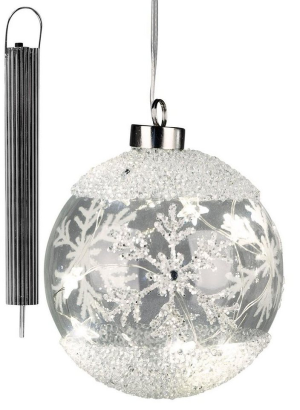 dekojohnson Christbaumschmuck »Weihnachtskugel LED-Glas-Kugel mit Eisdekor 10cm«