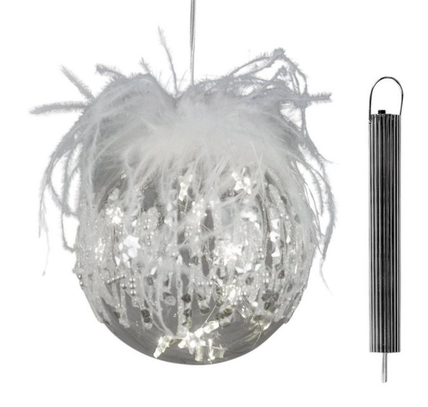 dekojohnson Christbaumschmuck »Weihnachtskugel LED-Glas-Kugel weiß 10cm Eisdekor«