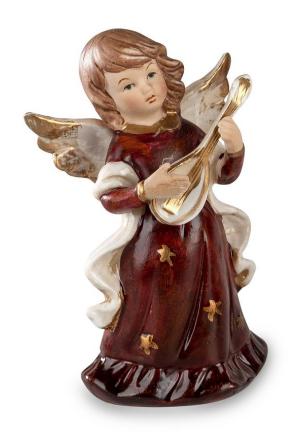 dekojohnson Engelfigur »Weihnachtsengel mit Gitarre bordeaux-rot gold 10« (kein Set, kein Set)