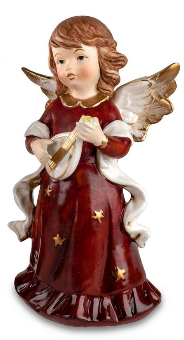 dekojohnson Engelfigur »Weihnachtsengel mit Gitarre bordeaux-rot gold 20« (kein Set, kein Set)