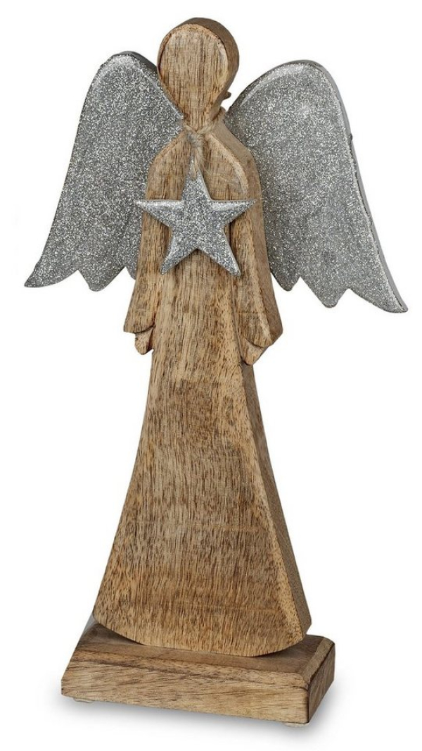 dekojohnson Engelfigur »Weihnachtsengel mit Stern aus Mango-Holz 15x6x25cm« (kein Set, kein Set)