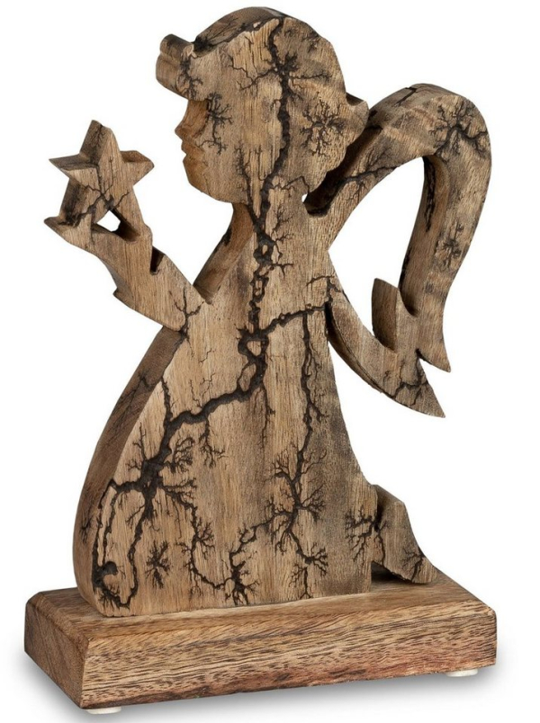 dekojohnson Engelfigur »Weihnachtsengel mit Stern aus Mango-Holz 16x7x23cm« (kein Set, kein Set)