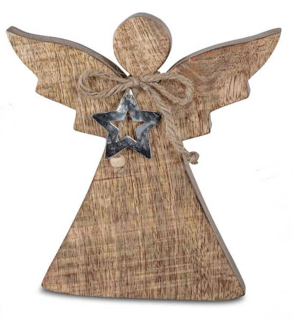 dekojohnson Engelfigur »Weihnachtsengel mit Stern aus Mango-Holz 18x3x20cm« (kein Set, kein Set)