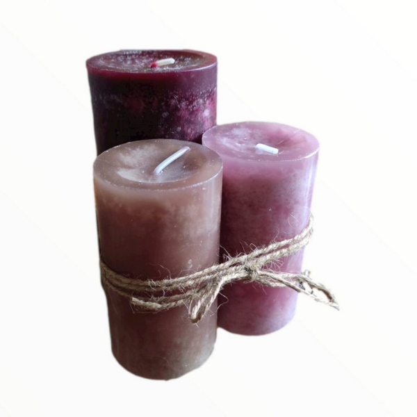 DekoTown Stumpenkerze »Set 3 St. Stumpenkerzen Kerzendeko Kerze Tischdeko Weihnachten Weinrot Rosé Braun«