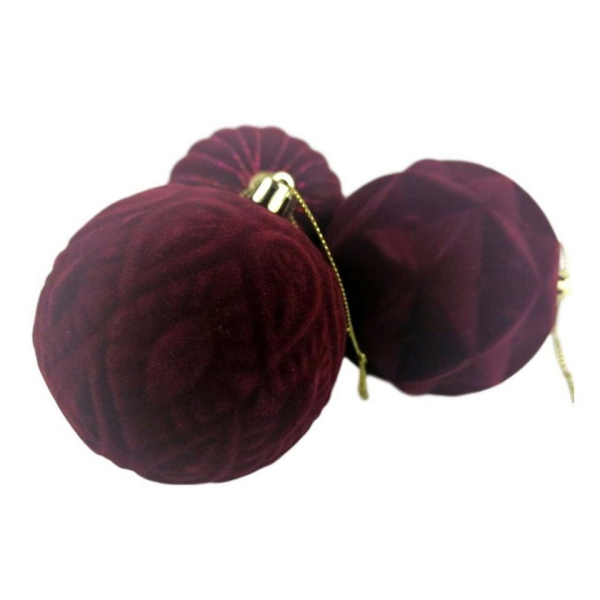 DekoTown Weihnachtsbaumkugel »3tlg Kugeln Bordeaux Gold Samt Muster Wabenmuster Streifen Velours Rot Glitzer D8cm Weihnachtsschmuck Weihnachsdeko…