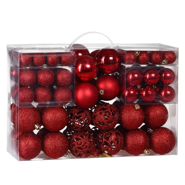 Deuba Weihnachtsbaumkugel (100 St), Weihnachtskugeln 100er Set Weihnachtsdeko matt glänzend glitzer christbaumkugeln rot Ø 3 4 6 cm innen außen