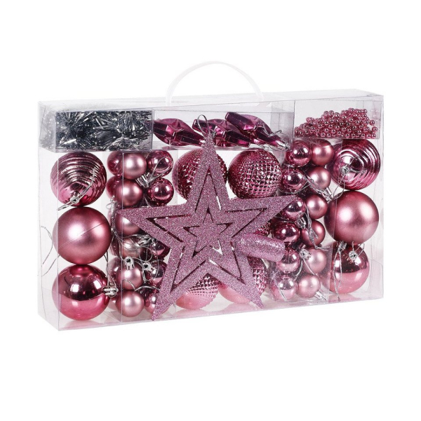 Deuba Weihnachtsbaumkugel (66 St), Weihnachtskugeln 66er Set Weihnachtsdeko matt glänzend glitzer Christbaumspitze Christbaumkugeln rosa Ø 3 6 cm