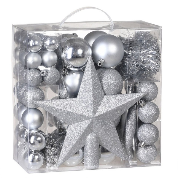 Deuba Weihnachtsbaumkugel (77 St), Weihnachtskugeln 77er Set Weihnachtsdeko matt glänzend glitzer Weihnachtsstern Christbaumkugeln silber Ø 3 6 cm