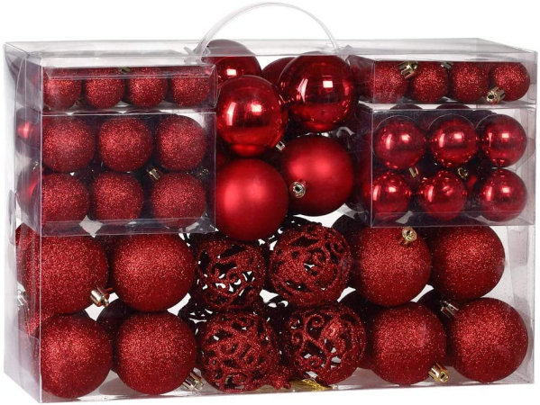 Deuba Weihnachtskugeln 100er Set Kunststoff matt Glanz Weihnachtsdeko Christbaumspitze Christbaumkugeln Ø 3 6 cm rot