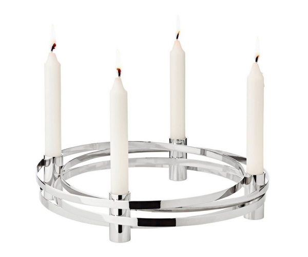 EDZARD Adventskranz »Avia«, (30 cm) Kerzenhalter für Stabkerzen, Weihnachtsdeko für 4 Kerzen, Kerzenkranz als Tischdeko mit Silber-Optik, vernickelt