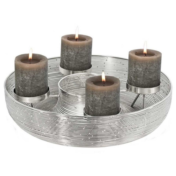 EDZARD Adventskranz »Flint«, (40 cm) Kerzenhalter für Stumpenkerzen, Weihnachtsdeko für 4 Kerzen á Ø 8 cm, Kerzenkranz als Tischdeko aus Edelstahl…