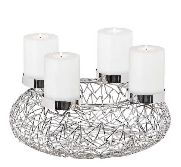 EDZARD Adventskranz »Milano L«, (34 cm) Kerzenhalter für Stumpenkerzen, Weihnachtsdeko für 4 Kerzen á Ø 8 cm, Kerzenkranz als Tischdeko mit…