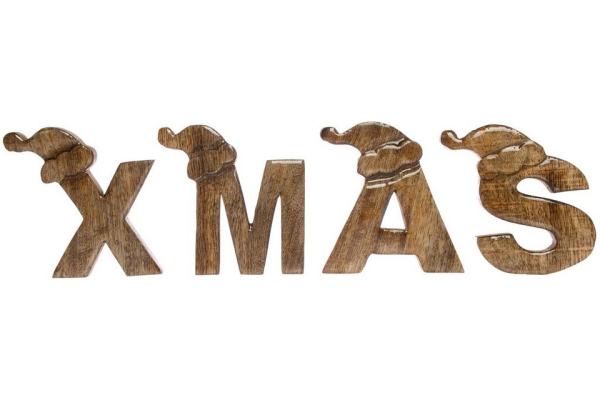 elbmöbel Deko-Buchstaben »XMAS Schriftzug Buchstaben Holz Schild Schrift braun Weihnachten Deko« (1 St., 4 tlg), Buchstaben mit Holz mit…