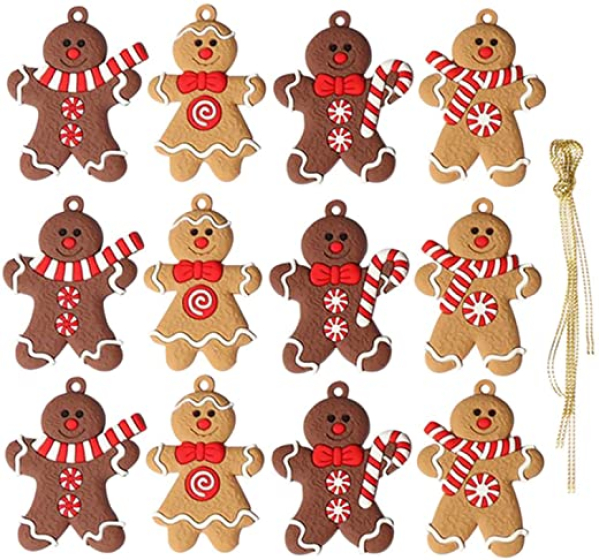 Elionless Weihnachtsbaumschmuck, 12 Stück, traditioneller Ingwer Mann, Weihnachtsbaumschmuck zum Aufhängen, Charms (Lebmann B)