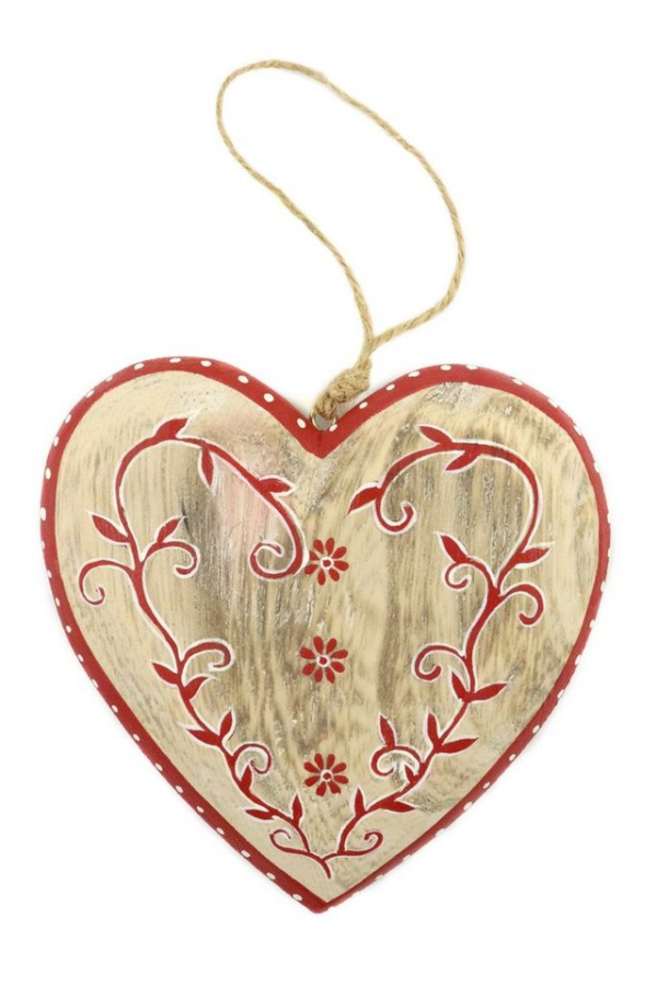 ELLUG Fensterdekoration »weihnachtliches Herz aus Holz mit roten Verzierungen & Anhänger aus Jute H.: 12,5cm Fensterschmuck Baumschmuck«