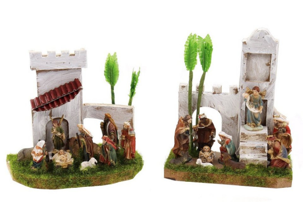 ELLUG Krippe »2er Set Krippenfiguren Krippenspiel vor Stadttor, feststehend, 14*15,5cm & 17*14,5cm«