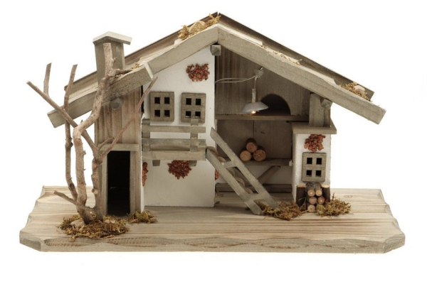 ELLUG Krippe »Holz Krippenstall, Holzkrippe, Weihnachtskrippe mit Licht 38*18*21cm (OHNE Krippenfiguren)« (1-tlg), Krippenstall aus Holz, passend…