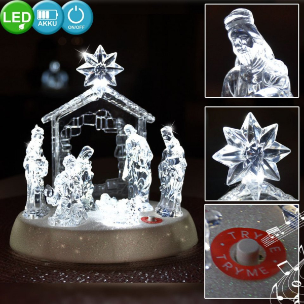 etc-shop Weihnachtsfigur, Design Tisch Leuchte X-MAS Krippe Figuren Musik Wohnraum Weihnachts Lampe Schalter klar