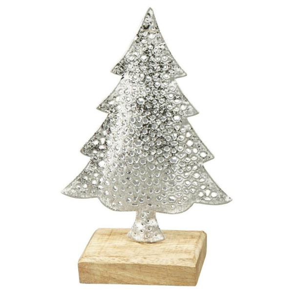 Exner GmbH Garten- & Wohnaccessoires Dekoobjekt »TannenBaum Puri – silber – Metall/Holz – 11,5x5x18 cm«