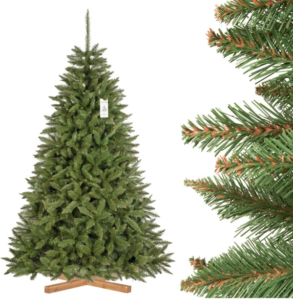 FAIRYTREES künstlicher Weihnachtsbaum FICHTE Natur, grüner Stamm, Material PVC, inkl. Holzständer, 220cm, FT01-220