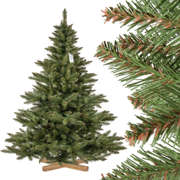FAIRYTREES künstlicher Weihnachtsbaum NORDMANNTANNE, grüner Stamm, Material PVC, inkl. Holzständer, 180cm, FT14-180