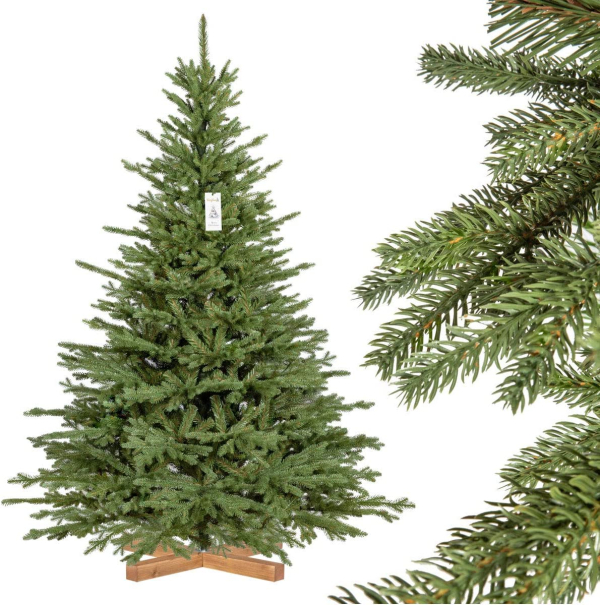 FAIRYTREES Weihnachtsbaum künstlich BAYERISCHE Tanne Premium, Material Mix aus Spritzguss & PVC, inkl. Holzständer, 180cm, FT23-180