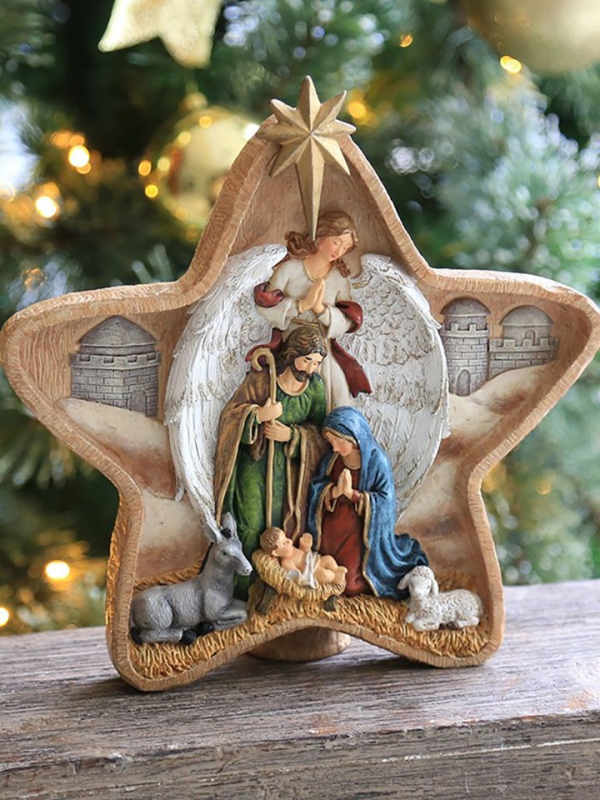 Fanci Home Krippe »Weihnachtskrippe W1« (1-tlg), ca. 23,5cm groß Weihnachtsdeko Krippenzubehör aus Harz, Handbemalte Krippe heilige Familie Advent…