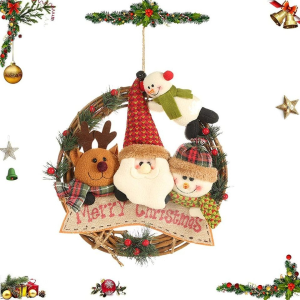 Favson Girlande »Weihnachtsschmuck Hängend, 4 Stück Weihnachtskranz Türkranz, Weihnachtsschmuck, Rattan Kranz Deko für Türwand, Fenster,…