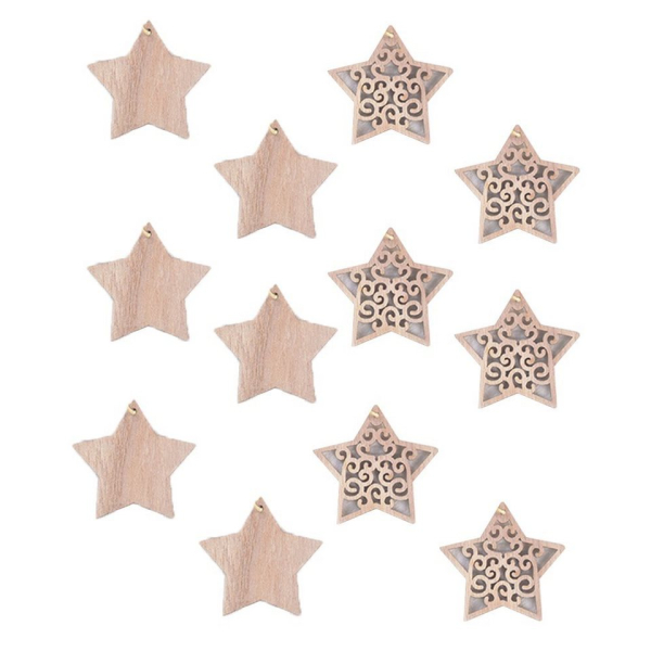 FeelGlad Dekoobjekt »Christbaumschmuck, 12 Pentagramm-Anhänger aus Holz, Deko-Anhänger«