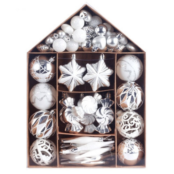 FeelGlad Weihnachtsbaumkugel »Weihnachtskugel Ornament Set, silberne und weiße bemalte Weihnachtskugeln, Christbaumbehang«