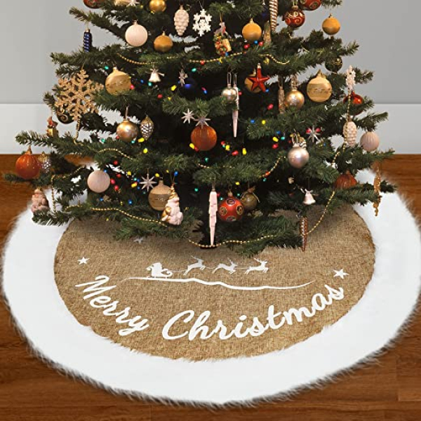 Feesiluu Weihnachtsbaum Rock, 122 cm Plüsch Weihnachtsbaumdecke Rund Groß Weihnachtsbaum Decke Christbaumdecke Christbaumständer Teppich Baumdecke…