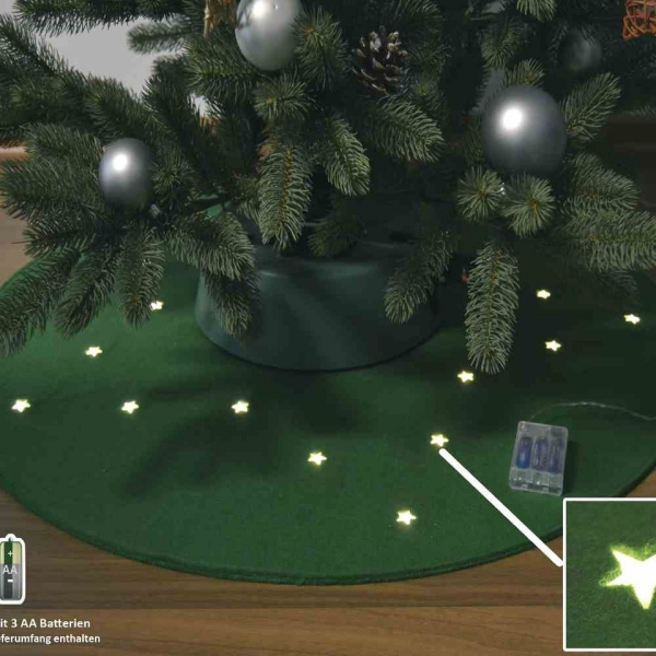 FHS Christbaumständer »FHS Filzteppich für Weihnachtsbaum Ø 90 cm grün 20 LED Batterie mit Timer«