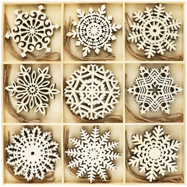 FHzytg 36 Stück Schneeflocke Holz, Weihnachtsdeko aus Holz Basteln Weihnachten Baumschmuck Schneeflocke Holz Schneeflocke Schneeflocken aus Holz…