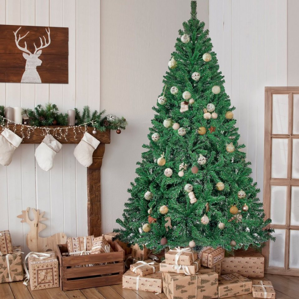 Flieks Künstlicher Weihnachtsbaum »Merry Christmas«, Tannenbaum, 228cm Weihnachten Christbaum Kunstbaum mit 350 LED-Lichtern und 1250 PVC-Spitze, Grün