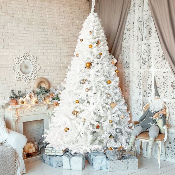 Flieks Künstlicher Weihnachtsbaum »Merry Christmas«, Tannenbaum, 228cm Weihnachten Christbaum Kunstbaum mit 350 LED-Lichtern und 1250 PVC-Spitze, Weiß