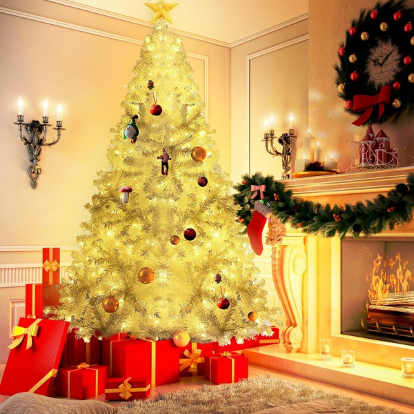 Flieks Künstlicher Weihnachtsbaum »Merry«, Tannenbaum, 228cm Weihnachten Christbaum Kunstbaum mit 350 LED-Lichtern und 1250 PVC-Spitze, Weiß