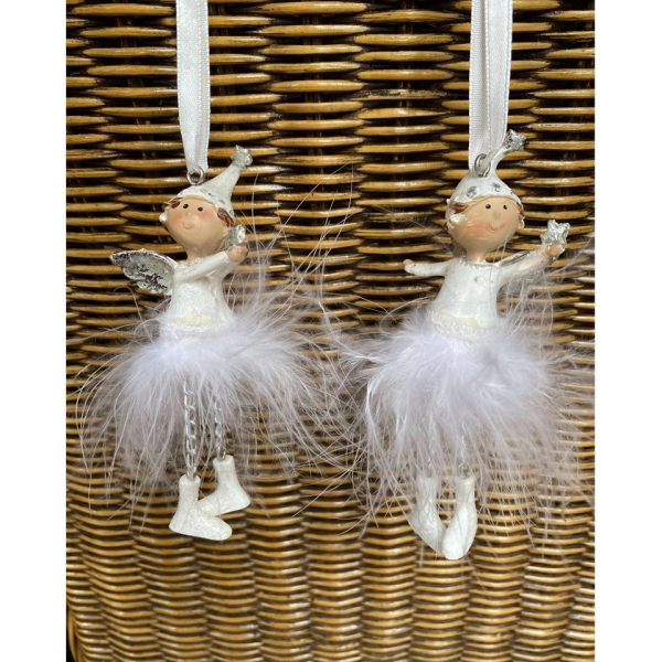 Florissima Christbaumschmuck »4x Poly Wichtel Hänger Weiß Federn 11cm Figur Deko Weihnachten Home Dekoration Weihnachtsdeko Schutzengel«