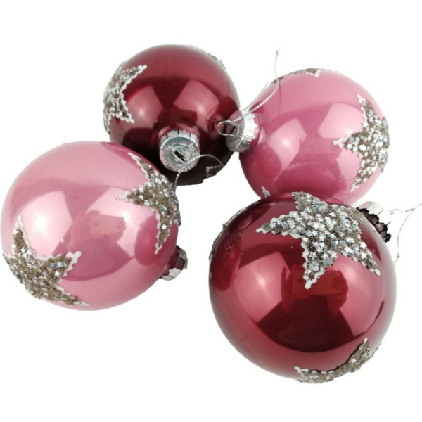 Florissima Weihnachtsbaumkugel »4 St. Kugeln Rosa Weinrot Pailletten Stern 8cm Weihnachtsschmuck Anhänger Weihnachten Dekoration Baumschmuck…