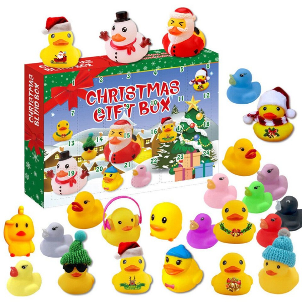 flowgoer Adventskalender 2023,Weihnachten Gummi-Ente Blind Box Adventskalender, Little Yellow Duck Blind Box Countdown Weihnachtsgeschenkset