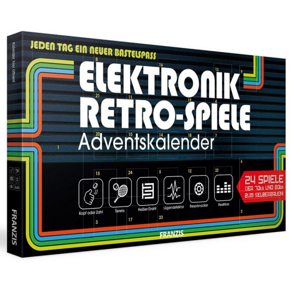 Franzis Adventskalender Elektronik Retro Spiele, mit Senso, Quizz Buzzer, Lügendetektor, für Kinder ab 14 Jahren